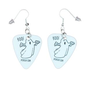 White Boo Ghost Guitar Pick Earrings Surgical Stainless Steel with Gift Bag